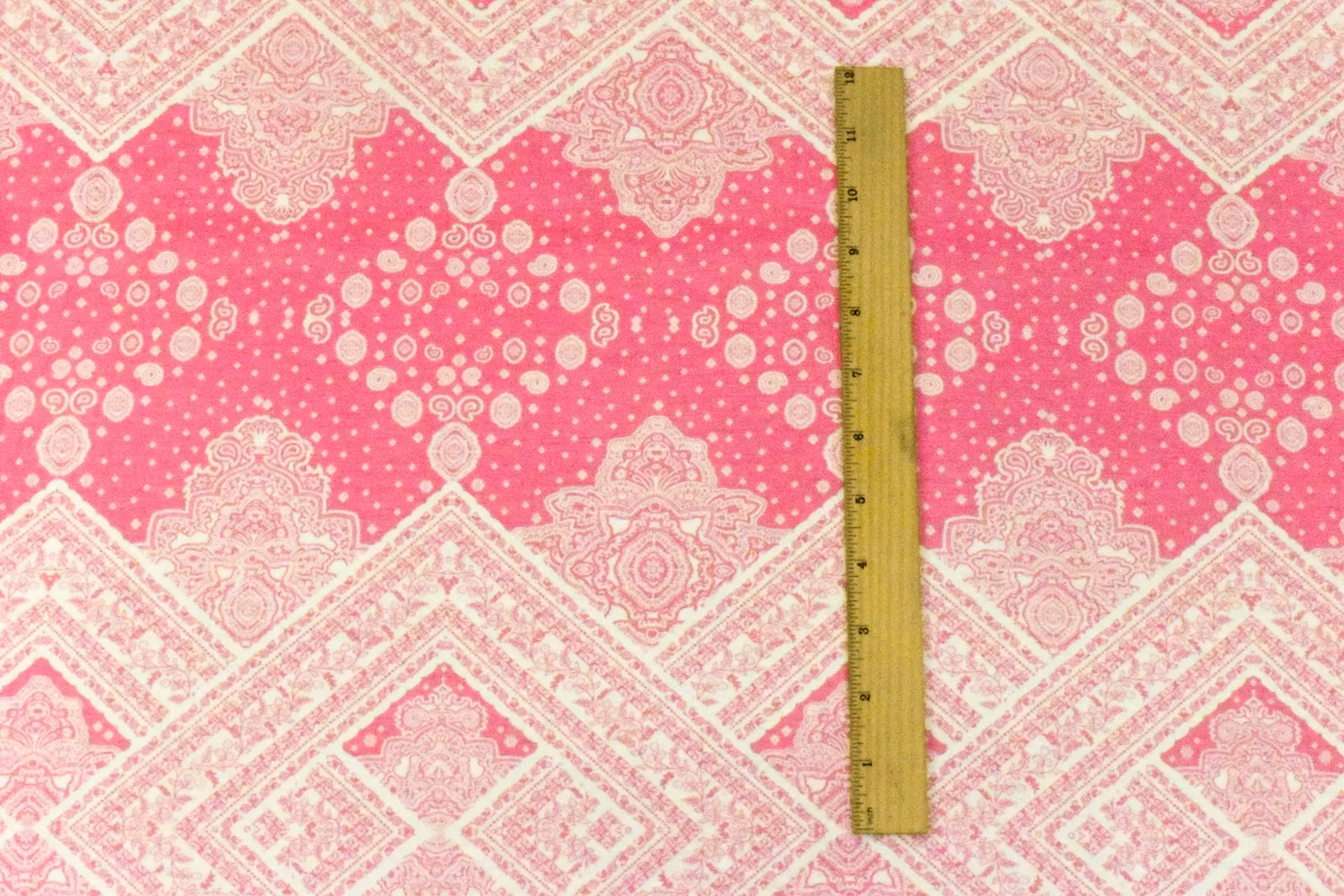 Geranium Pink-White Baroque Border Printed Stretch Rayon ITY Jersey Fabric