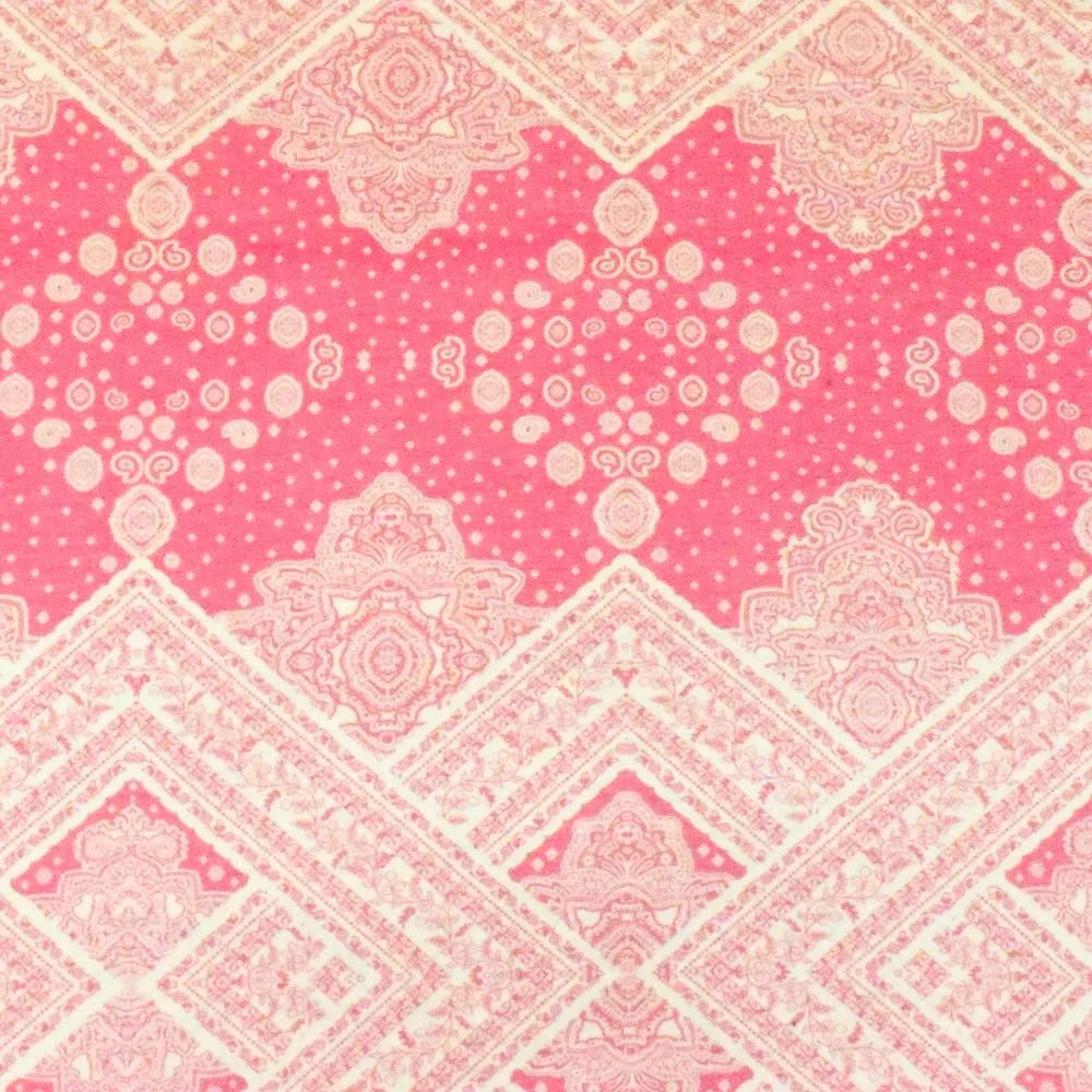 Geranium Pink-White Baroque Border Printed Stretch Rayon ITY Jersey Fabric