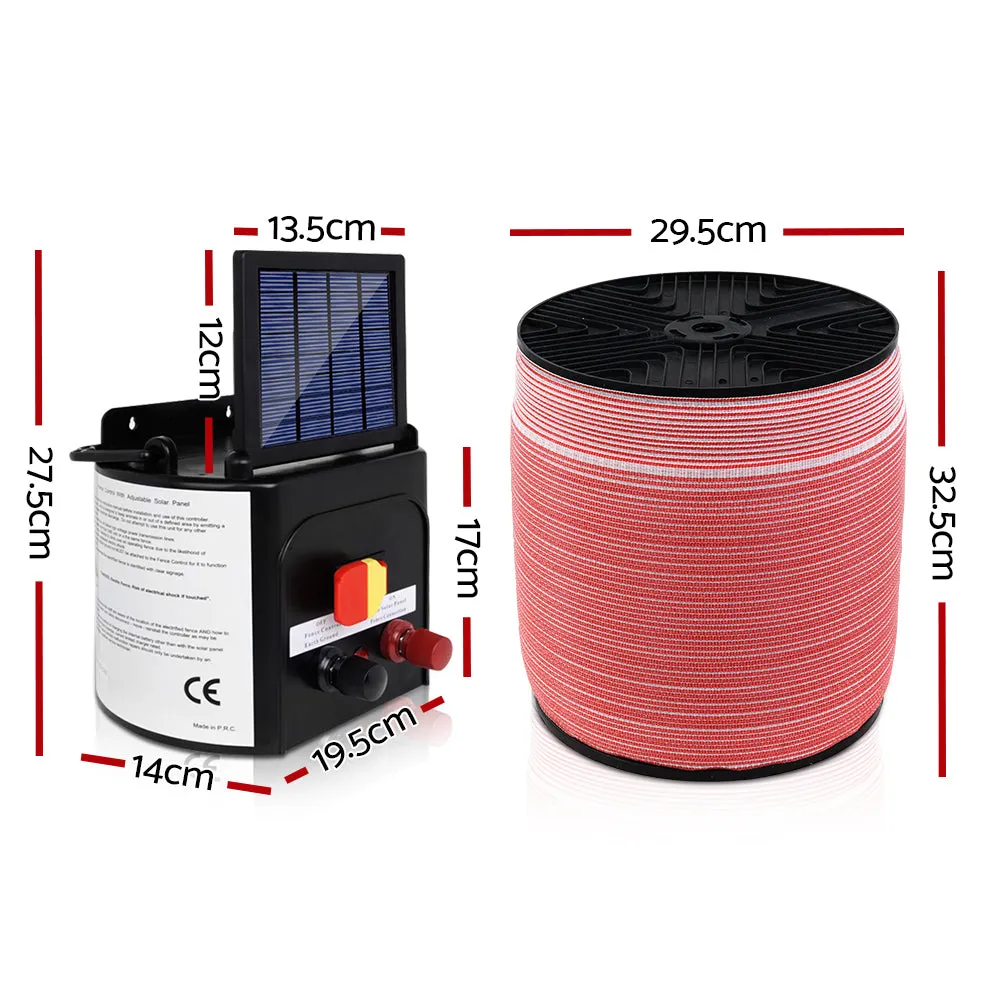 Giantz Electric Fence Energiser 3km Solar Powered Charger Set   2000m Tape