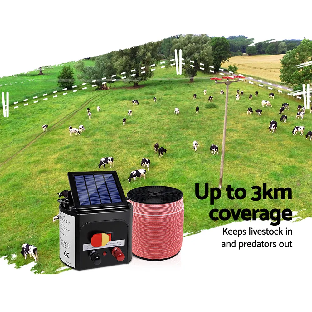 Giantz Electric Fence Energiser 3km Solar Powered Charger Set   2000m Tape