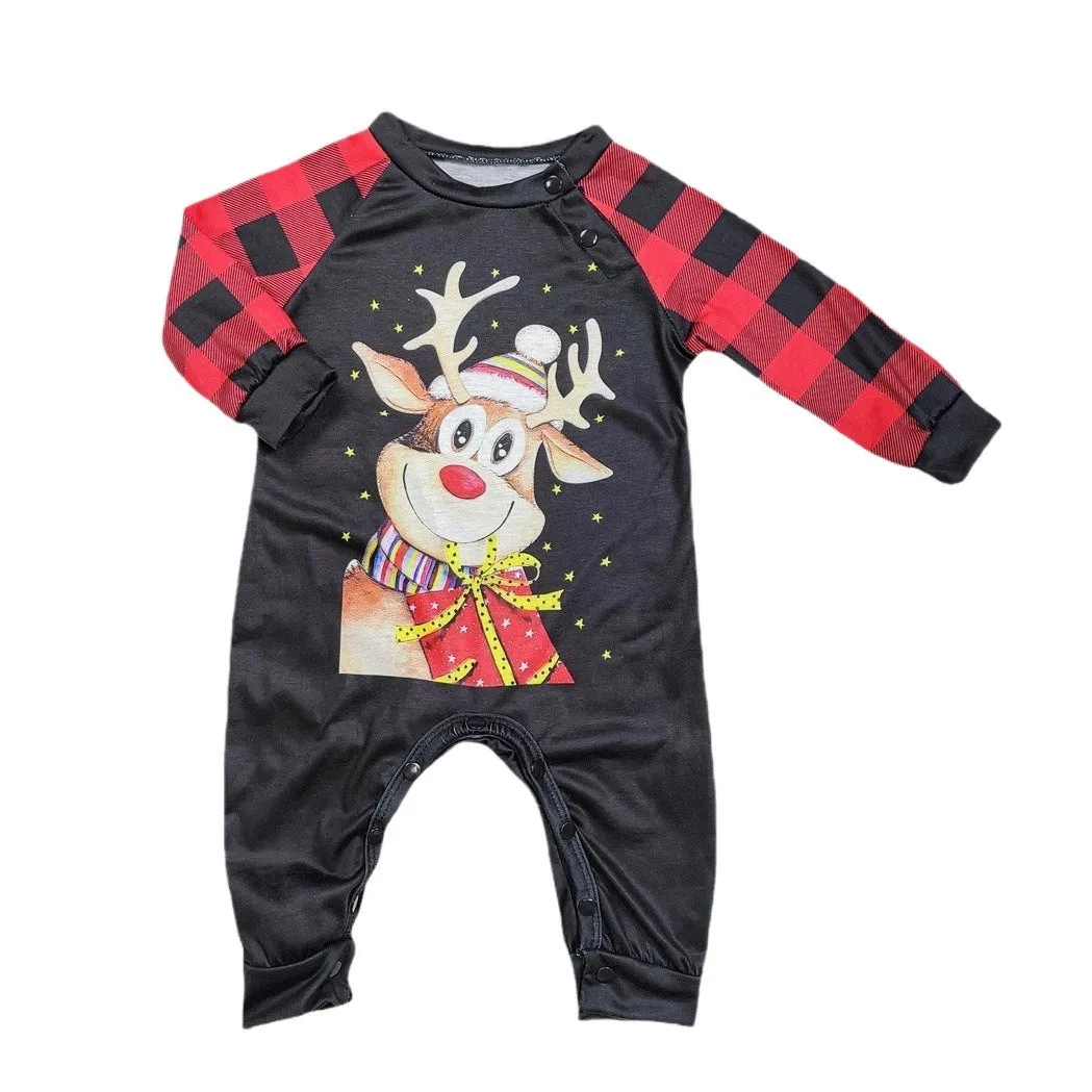 Golden Fawn Cartoon Print Christmas Plaid Family Pajama Set