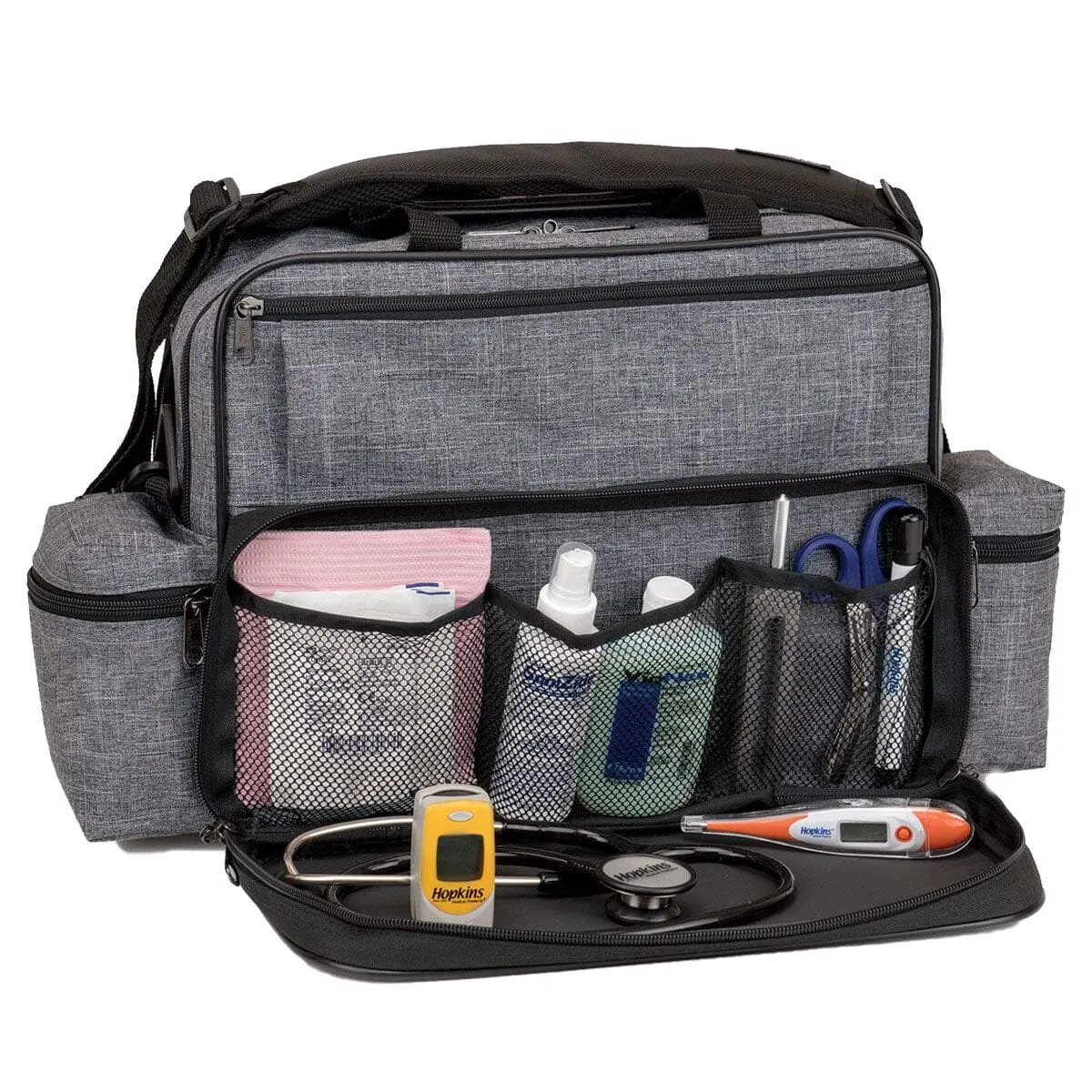 Hopkins Home Health Shoulder Bag, Antimicrobial, with Large Compartment, Gray, 14" x 11-1/2" x 8"