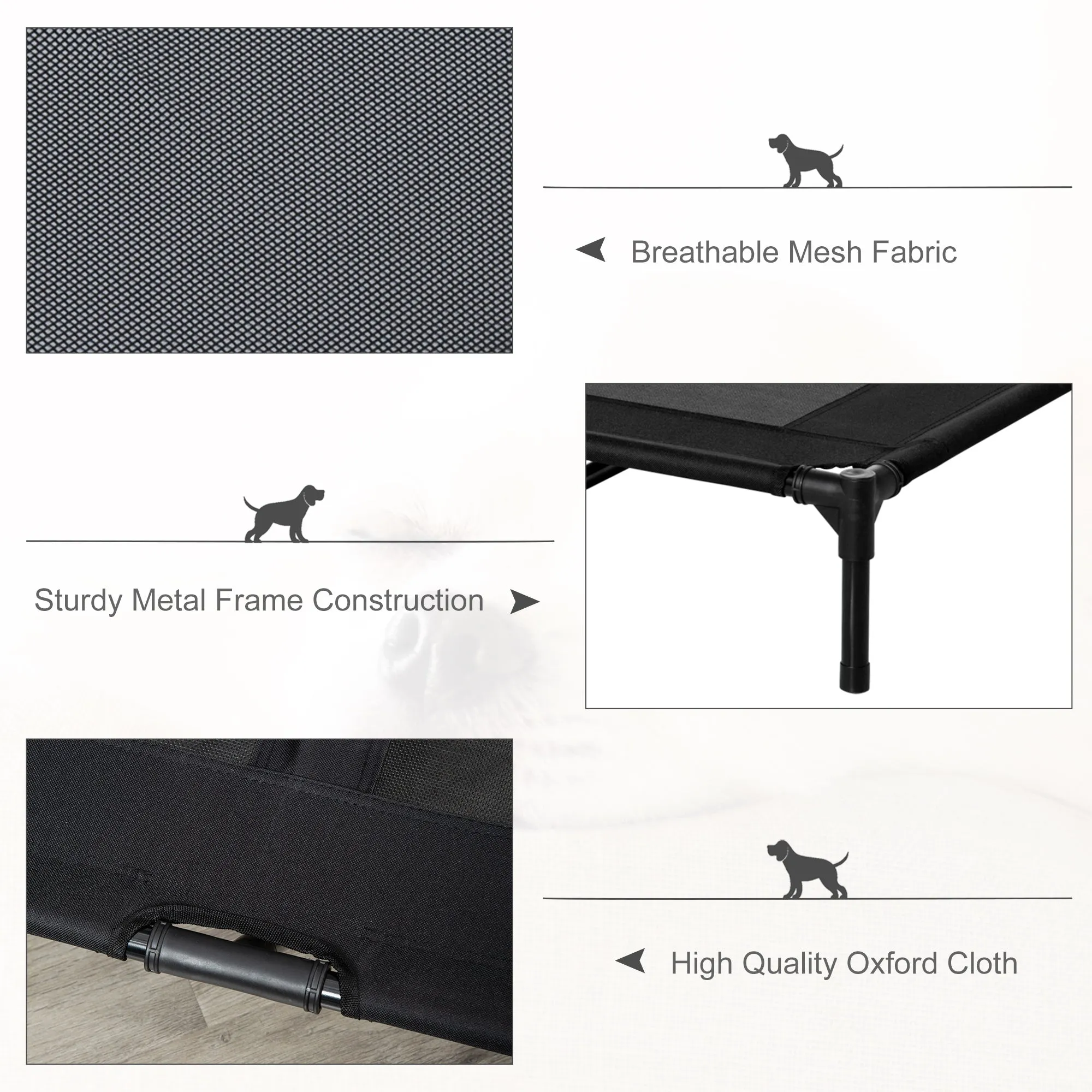 Large Elevated Dog Bed Cat Elevated Lifted Cooling Portable Camping Basket Outdoor Indoor Mesh Pet Cot Metal Frame, Black