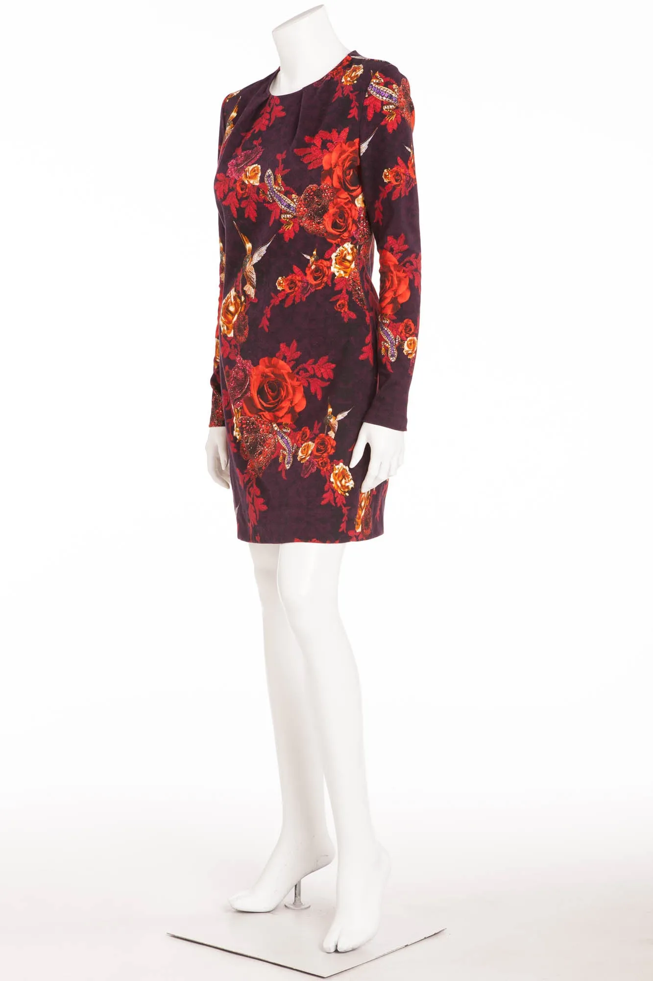 Matthew Williamson - Red & Purple Long Sleeve Treasured Garden Floral Dress - UK 12