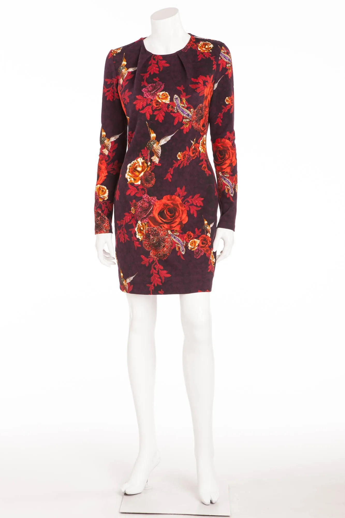 Matthew Williamson - Red & Purple Long Sleeve Treasured Garden Floral Dress - UK 12