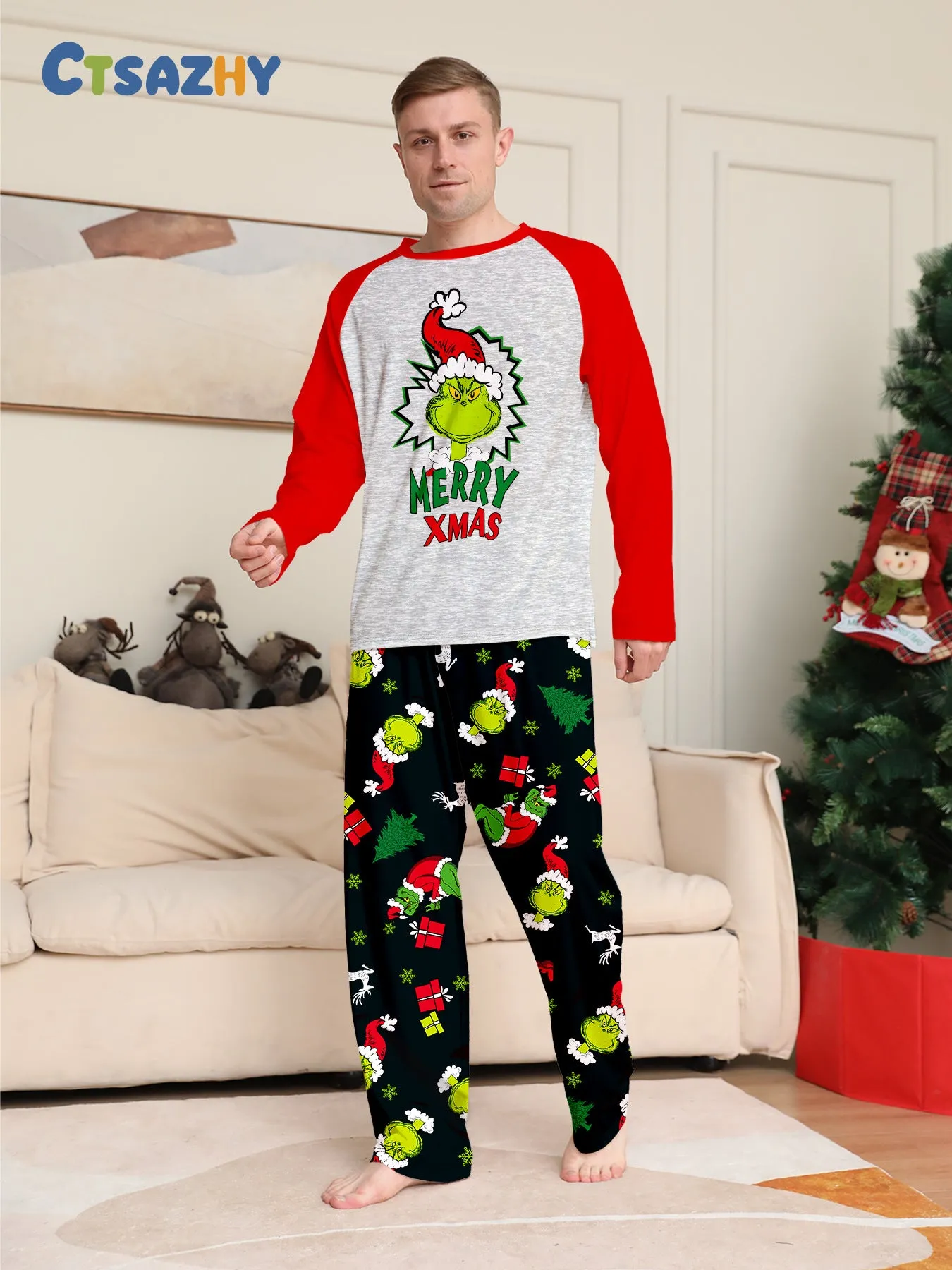 Merry Xmas Family Matching Grinch Pajama Set