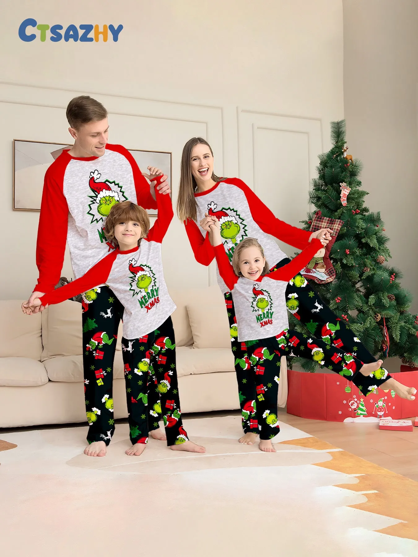 Merry Xmas Family Matching Grinch Pajama Set