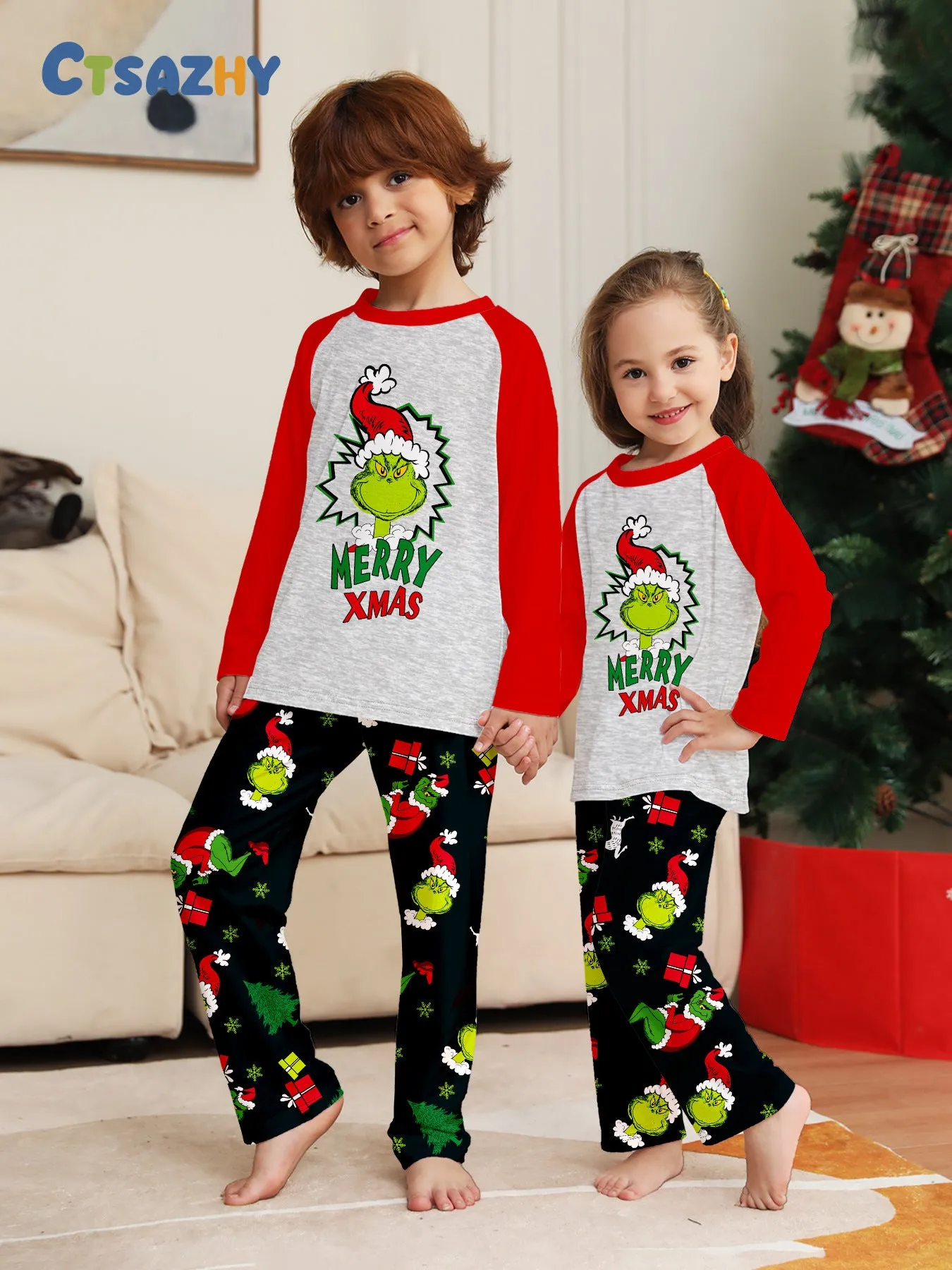 Merry Xmas Family Matching Grinch Pajama Set