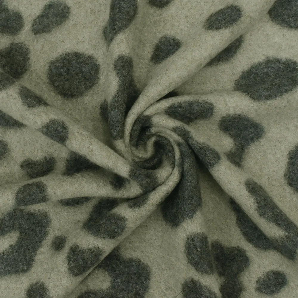 Olive Gray-Black Cheetah Printed Stretch Poly Brushed Jersey Knit Fabric