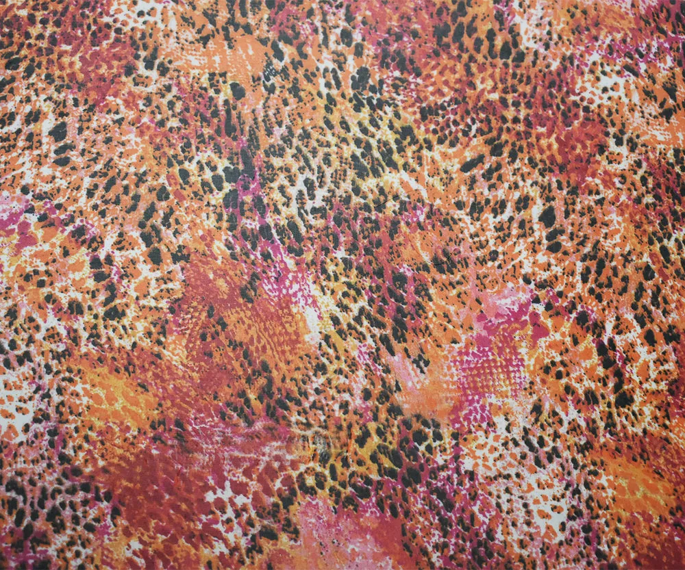 Orange-Red-Multi Reptile Printed Poly Chiffon Woven Fabric