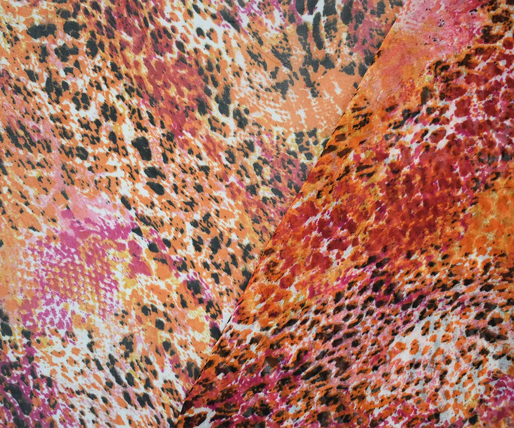 Orange-Red-Multi Reptile Printed Poly Chiffon Woven Fabric