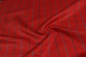 Orangish Red Checks Linen Fabric