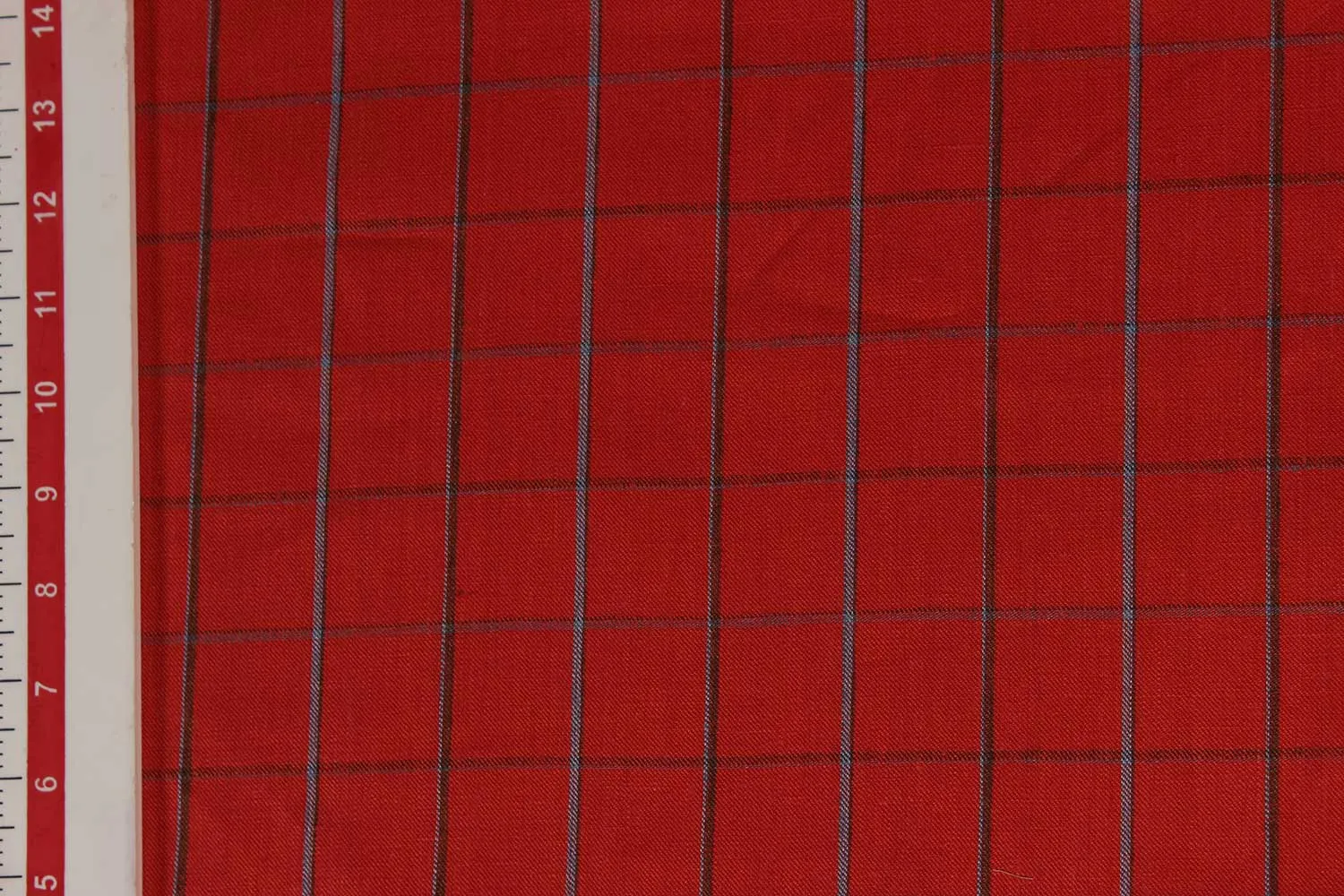 Orangish Red Checks Linen Fabric