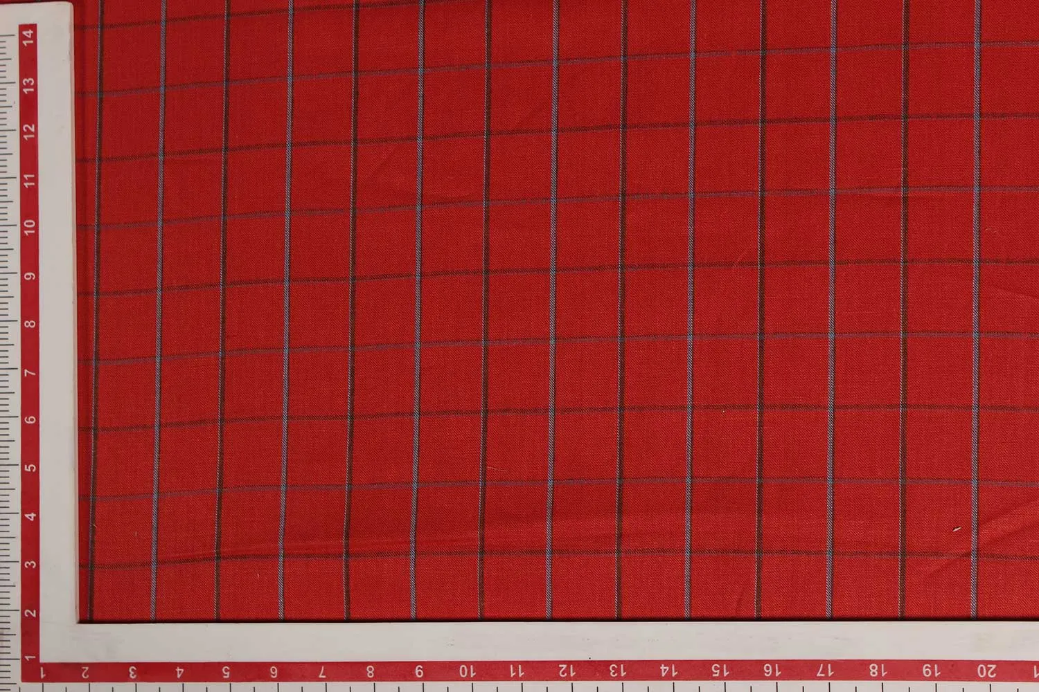 Orangish Red Checks Linen Fabric