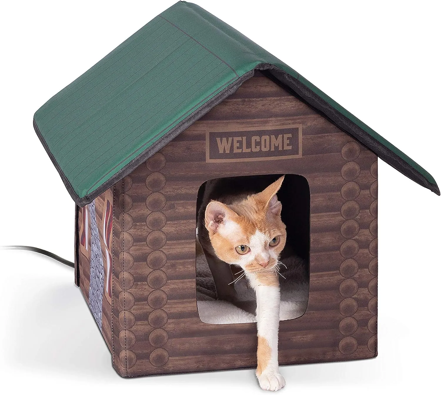 Outdoor Heated Kitty House, Insulated Shelter with Heated Pad for Winter