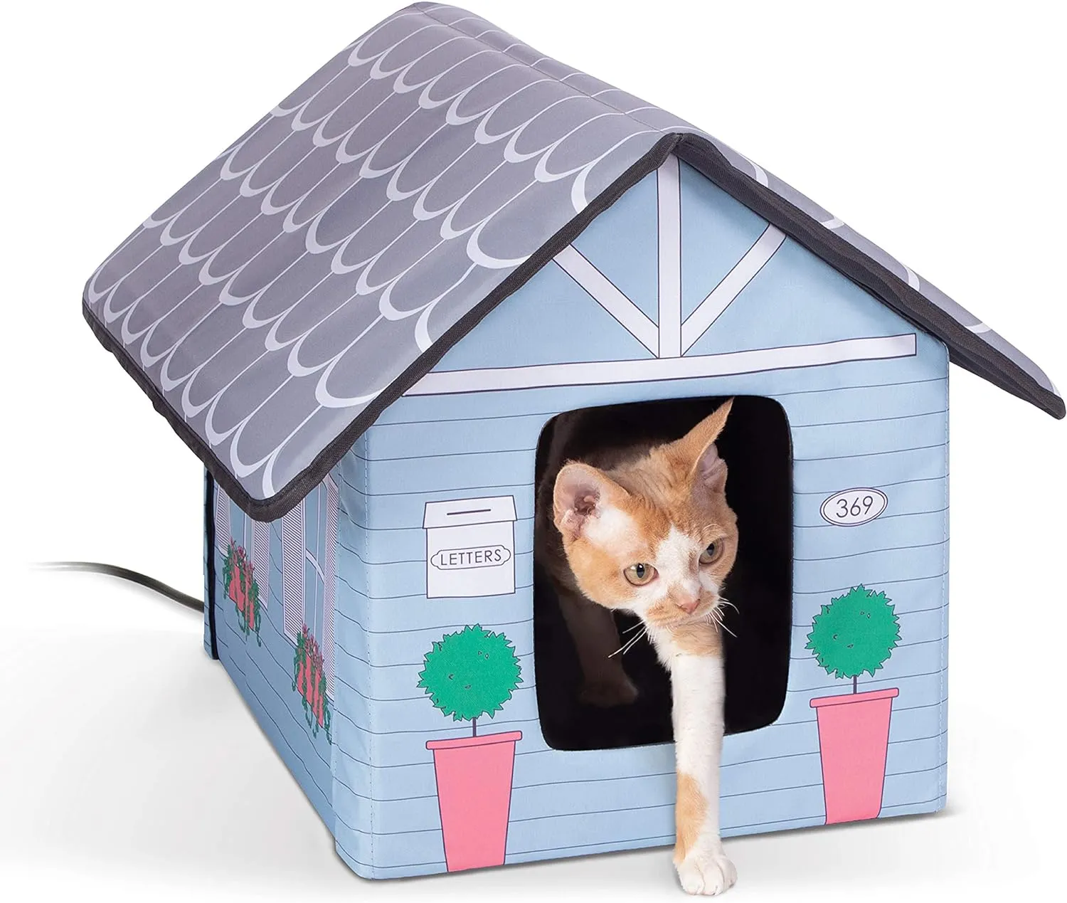 Outdoor Heated Kitty House, Insulated Shelter with Heated Pad for Winter