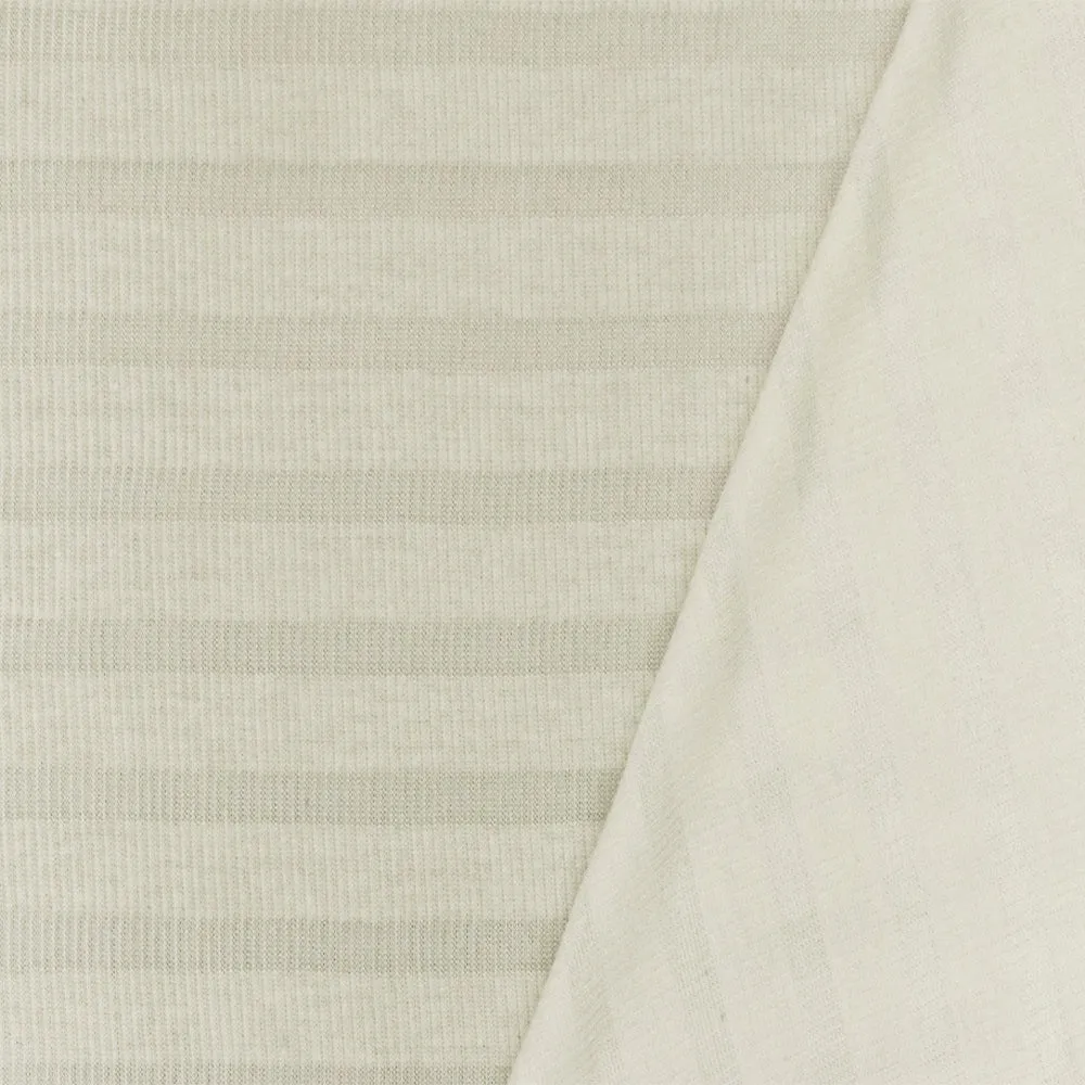 Pure Ivory-Ivory Stripe Stretch Cotton 2X2 Rib Knit Fabric