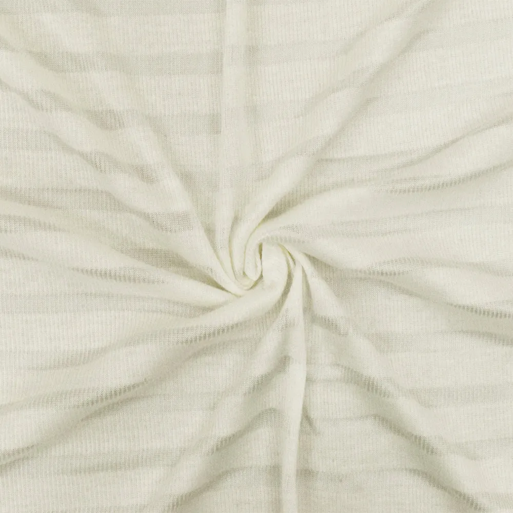 Pure Ivory-Ivory Stripe Stretch Cotton 2X2 Rib Knit Fabric