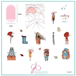 Walking in the Rain (CjS-321) Steel Nail Art Layered Stamping Plate