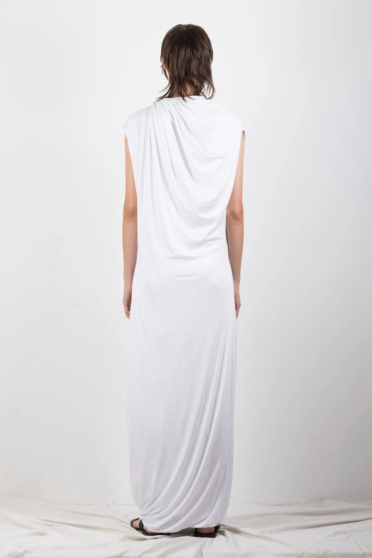 White draped jersey dress
