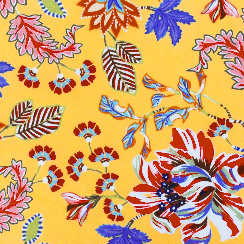 Yellow-Red-Multi Floral Printed Stretch Poly Tricot Knit Swimwear Fabric