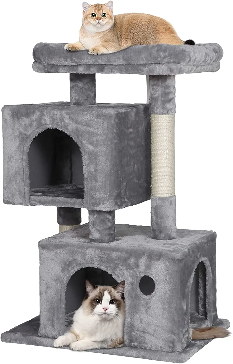 ZENY™ Cat Tree,33.9 inch Cat Tower for Indoor Cat, 2 Plush Kitten Condos with Scratch Posts, Jump Platform,Anti-toppling Device (Gray)