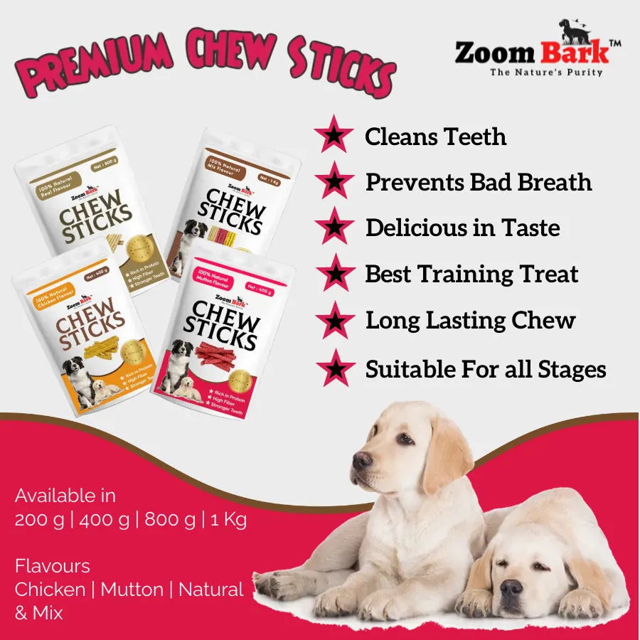 Zoom Bark Dog Munchy Chew Sticks Mix Flavour (Mutton Chicken Natural) for dogs 1 Kg